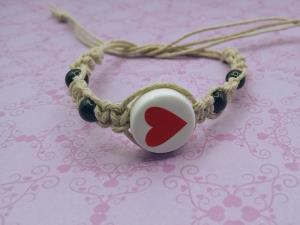 Red Heart Hemp Bracelet